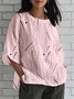 Damen Gestreift Halbarm Bluse Sommer Rundhals Täglich Retro Oberteile