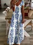 Damen Geblümt Kurzarm Sommer Print Kleid V-Ausschnitt Täglich Lässig Maxikleid X-Linie Kleid