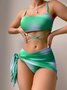Batik Bikini Badeanzug Damen Farbverlauf Farbe Mesh Rock Split Bikini Badeanzug Dreiteilig Set