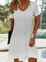 Damen Unifarben Kurzarm Sommer Kleid V-Ausschnitt Täglich Lässig Midi Passen & Flare Kleid A-Linien-Kleid
