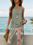 Damen Geblümt Print Zweiteiliges Set Täglich Ärmellos Lässig Sommer Bluse mit Hose Matching Set