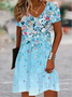 Damen Geblümt Kurzarm Sommer Kleid V-Ausschnitt Täglich Lässig Midi Passen & Flare Kleid A-Linien-Kleid