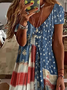 Damen Tag der Unabhängigkeit (Flagge) Kurzarm Sommer Print Kleid V-Ausschnitt Täglich Lässig Midi Klassisch A-Linien-Kleid