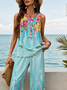 Damen Geblümt Print Zweiteiliges Set Täglich Ärmellos Lässig Sommer Bluse mit Hose Matching Set