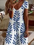 Damen Geblümt Kurzarm Sommer Print Kleid V-Ausschnitt Täglich Lässig Maxikleid X-Linie Kleid