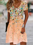 Damen Geblümt Kurzarm Sommer Kleid V-Ausschnitt Täglich Lässig Midi Passen & Flare Kleid A-Linien-Kleid