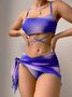 Batik Bikini Badeanzug Damen Farbverlauf Farbe Mesh Rock Split Bikini Badeanzug Dreiteilig Set