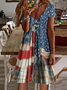 Damen Tag der Unabhängigkeit (Flagge) Kurzarm Sommer Print Kleid V-Ausschnitt Täglich Lässig Midi Klassisch A-Linien-Kleid