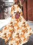 Damen Geblümt Halbarm Sommer Print Kleid Rundhals Puffärmel Täglich Lässig Maxikleid Fließendes Kleid A-Linien-Kleid