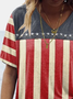 Damen Tag der Unabhängigkeit (Flagge) Kurzarm T-Shirts T-Shirt V-Ausschnitt Print Lässig Sommer T-Shirt mit Grafik Oberteile