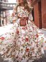 Damen Geblümt Halbarm Sommer Print Kleid Rundhals Puffärmel Täglich Lässig Maxikleid Fließendes Kleid A-Linien-Kleid