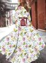 Damen Geblümt Halbarm Sommer Print Kleid Rundhals Puffärmel Täglich Lässig Maxikleid Fließendes Kleid A-Linien-Kleid