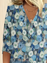 Damen Geblümt Dreiviertelärmel Bluse Frühling/Herbst Print V-Ausschnitt Täglich Lässig Oberteile