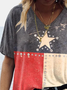 Damen Stern Kurzarm T-Shirts T-Shirt V-Ausschnitt Print Lässig Sommer T-Shirt mit Grafik Oberteile