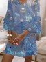 Damen Marine Leben Halbarm Sommer Print Kleid V-Ausschnitt Täglich Lässig Maxikleid H-Linie Kleid