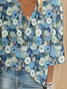 Damen Geblümt Dreiviertelärmel Bluse Frühling/Herbst Print V-Ausschnitt Täglich Lässig Oberteile