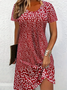 Damen Blumenmuster Kurzarm Sommer Print Kleid Rundhals Täglich Lässig Mini Tunika H-Linie Kleid