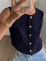 Damen Ärmellos Tanktop Oberteile Leibchen Sommer Unifarben Schnalle Rundhals Täglich Einfach Oberteile