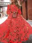 Damen Geblümt Halbarm Sommer Print Kleid Rundhals Puffärmel Täglich Lässig Maxikleid Fließendes Kleid A-Linien-Kleid