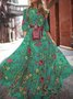 Damen Geblümt Halbarm Sommer Print Kleid Rundhals Puffärmel Täglich Lässig Maxikleid Fließendes Kleid A-Linien-Kleid