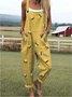 Damen Tier Karree-Ausschnitt Gallus Lässig Sommer Baumwolle Leinen Jumpsuit