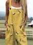 Damen Tier Karree-Ausschnitt Gallus Lässig Sommer Baumwolle Leinen Jumpsuit