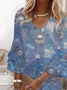 Damen Marine Leben Halbarm Sommer Print Kleid V-Ausschnitt Täglich Lässig Maxikleid H-Linie Kleid