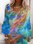 Damen Abstrakt Halbarm Sommer Print Kleid V-Ausschnitt Täglich Lässig Maxikleid H-Linie Kleid