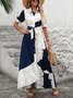 Damen Geometrisch Kurzarm Sommer Print Kleid V-Ausschnitt Puffärmel Täglich Lässig Maxikleid Blusenkleid A-Linien-Kleid