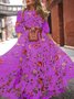 Damen Geblümt Halbarm Sommer Print Kleid Rundhals Puffärmel Täglich Lässig Maxikleid Fließendes Kleid A-Linien-Kleid