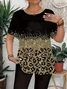 Damen Leopard Kurzarm T-Shirts T-Shirt Rundhals Print Lässig Sommer T-Shirt mit Grafik Oberteile