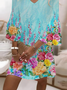 Damen Geblümt Halbarm Sommer Print Kleid V-Ausschnitt Täglich Lässig Maxikleid H-Linie Kleid