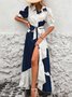 Damen Geometrisch Kurzarm Sommer Print Kleid V-Ausschnitt Puffärmel Täglich Lässig Maxikleid Blusenkleid A-Linien-Kleid