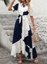 Damen Geometrisch Kurzarm Sommer Print Kleid V-Ausschnitt Puffärmel Täglich Lässig Maxikleid Blusenkleid A-Linien-Kleid