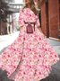 Damen Geblümt Halbarm Sommer Print Kleid Rundhals Puffärmel Täglich Lässig Maxikleid Fließendes Kleid A-Linien-Kleid