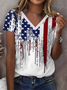 Damen Tag der Unabhängigkeit (Flagge) Kurzarm T-Shirts T-Shirt V-Ausschnitt Print Lässig Sommer T-Shirt mit Grafik Oberteile