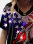 Damen Tag der Unabhängigkeit (Flagge) Kurzarm T-Shirts T-Shirt V-Ausschnitt Print Lässig Sommer T-Shirt mit Grafik Oberteile