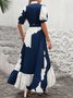 Damen Geometrisch Kurzarm Sommer Print Kleid V-Ausschnitt Puffärmel Täglich Lässig Maxikleid Blusenkleid A-Linien-Kleid