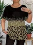 Damen Leopard Kurzarm T-Shirts T-Shirt Rundhals Print Lässig Sommer T-Shirt mit Grafik Oberteile