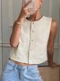 Damen Ärmellos Tanktop Oberteile Leibchen Sommer Unifarben Schnalle Rundhals Täglich Einfach Oberteile
