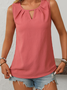 Damen Ärmellos Tanktop Oberteile Leibchen Sommer Unifarben Gerüscht Rundhals Täglich Einfach Oberteile