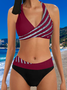 Sexy Zweiteiliges Bikini Badeanzug Damen Gestreift Pailletten Kreuz Rückenfrei Badeanzug