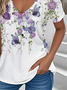 Damen Geblümt Kurzarm T-Shirts T-Shirt V-Ausschnitt Lässig Sommer Oberteile