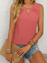 Damen Ärmellos Tanktop Oberteile Leibchen Sommer Unifarben Gerüscht Rundhals Täglich Einfach Oberteile