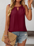 Damen Ärmellos Tanktop Oberteile Leibchen Sommer Unifarben Gerüscht Rundhals Täglich Einfach Oberteile