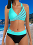 Sexy Zweiteiliges Bikini Badeanzug Damen Gestreift Pailletten Kreuz Rückenfrei Badeanzug