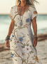 Damen Geblümt Kurzarm Sommer Print Kleid V-Ausschnitt Täglich Lässig Maxikleid X-Linie Kleid
