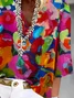Damen Abstrakt Dreiviertelärmel Bluse Frühling/Herbst Print V-Ausschnitt Täglich Lässig Oberteile