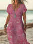 Damen Geblümt Kurzarm Sommer Print Kleid V-Ausschnitt Täglich Lässig Maxikleid X-Linie Kleid