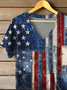 Damen Tag der Unabhängigkeit (Flagge) Kurzarm T-Shirts T-Shirt V-Ausschnitt Print Lässig Sommer T-Shirt mit Grafik Oberteile